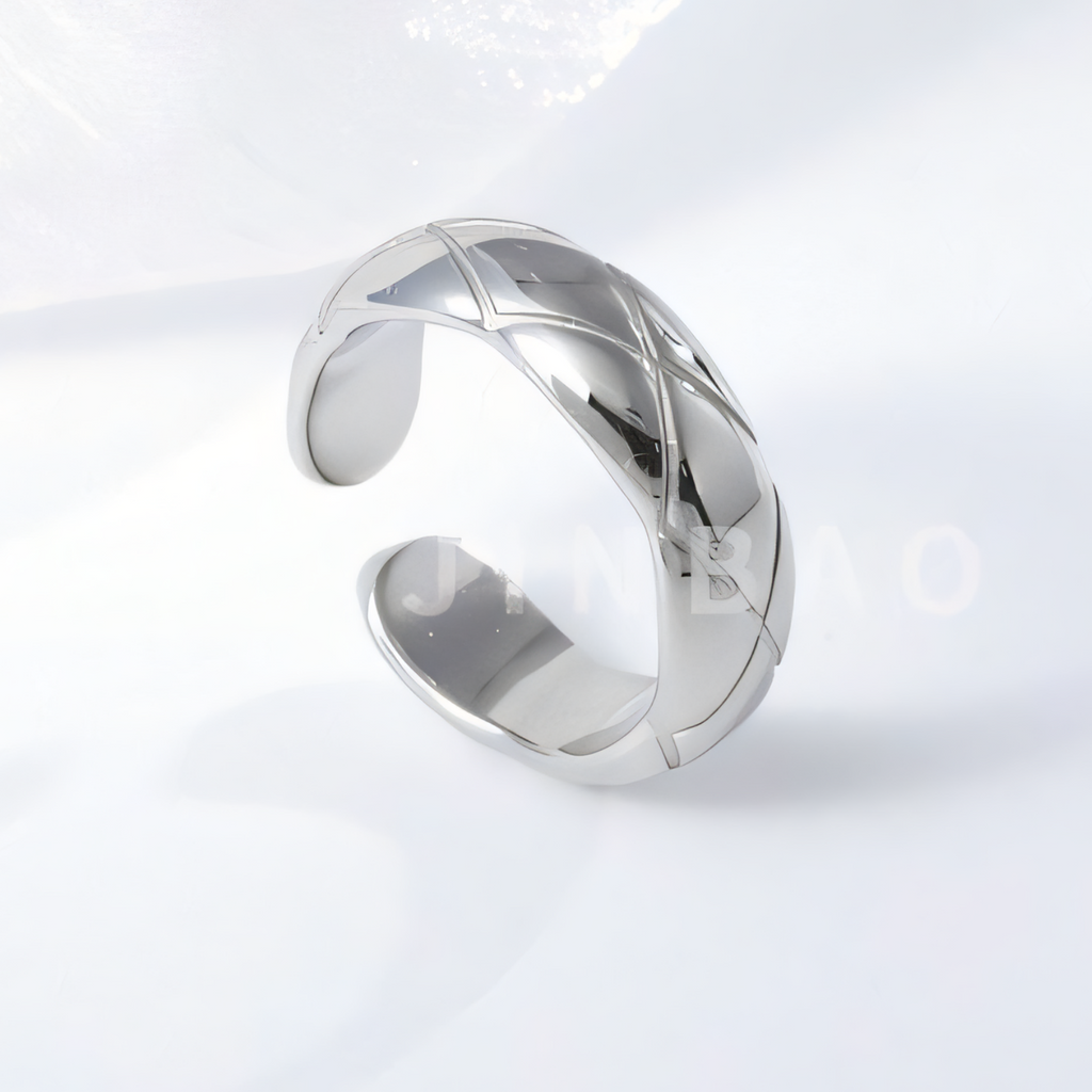 Minimalist Quilted Open Ring Stainless Steel European Style Couple Band | N00580