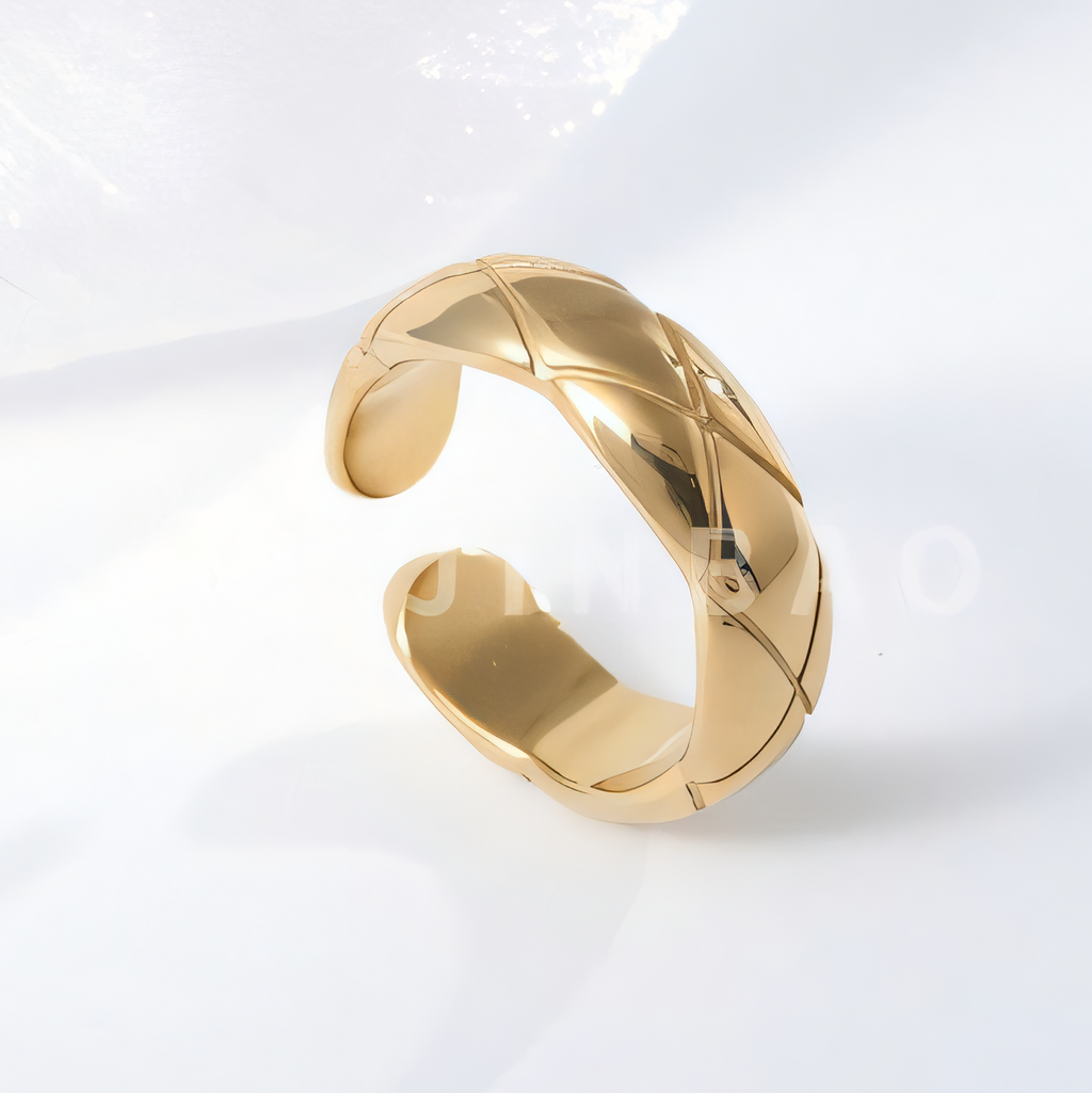 Minimalist Quilted Open Ring Stainless Steel European Style Couple Band | N00580