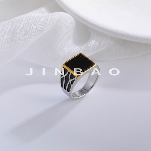 【单款无货】Minimalist Square Gemstone Ring Men's Stainless Steel Ring | K00175