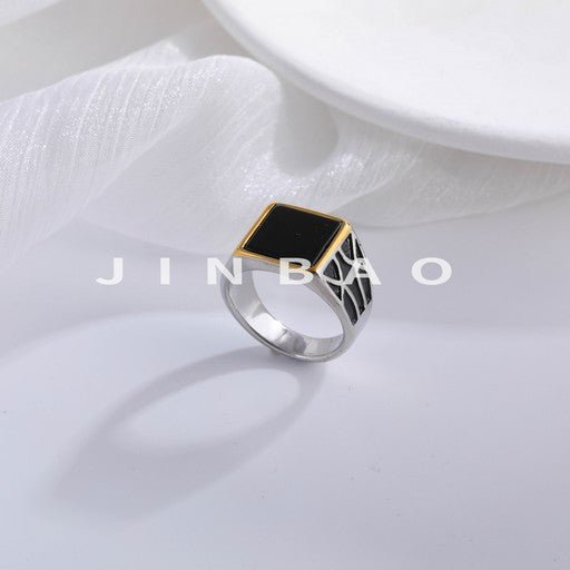 【单款无货】Minimalist Square Gemstone Ring Men's Stainless Steel Ring | K00175