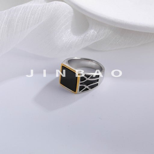 【单款无货】Minimalist Square Gemstone Ring Men's Stainless Steel Ring | K00175