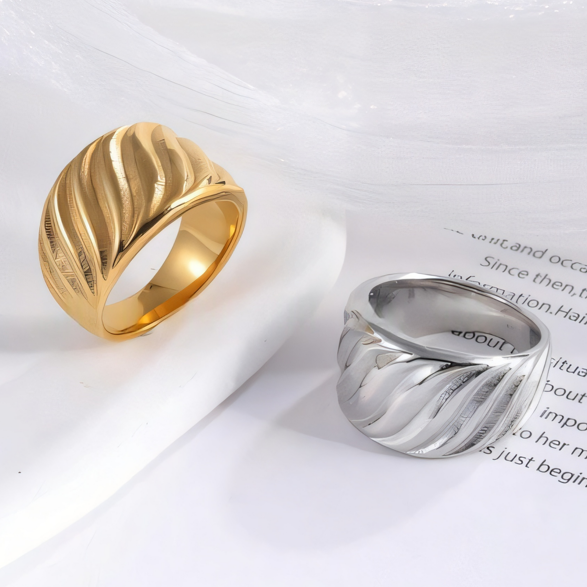 Minimalist Wave Ring Women's Two-Tone Gold & Silver Stainless Steel Ring | G00643
