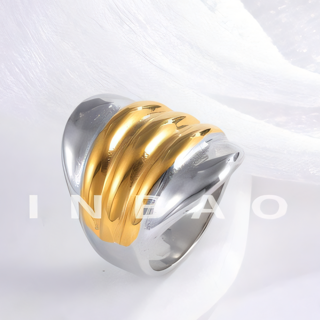 Minimalist Wavy Design Stainless Steel Ring Golden and Silver Styles for Women | G00717G