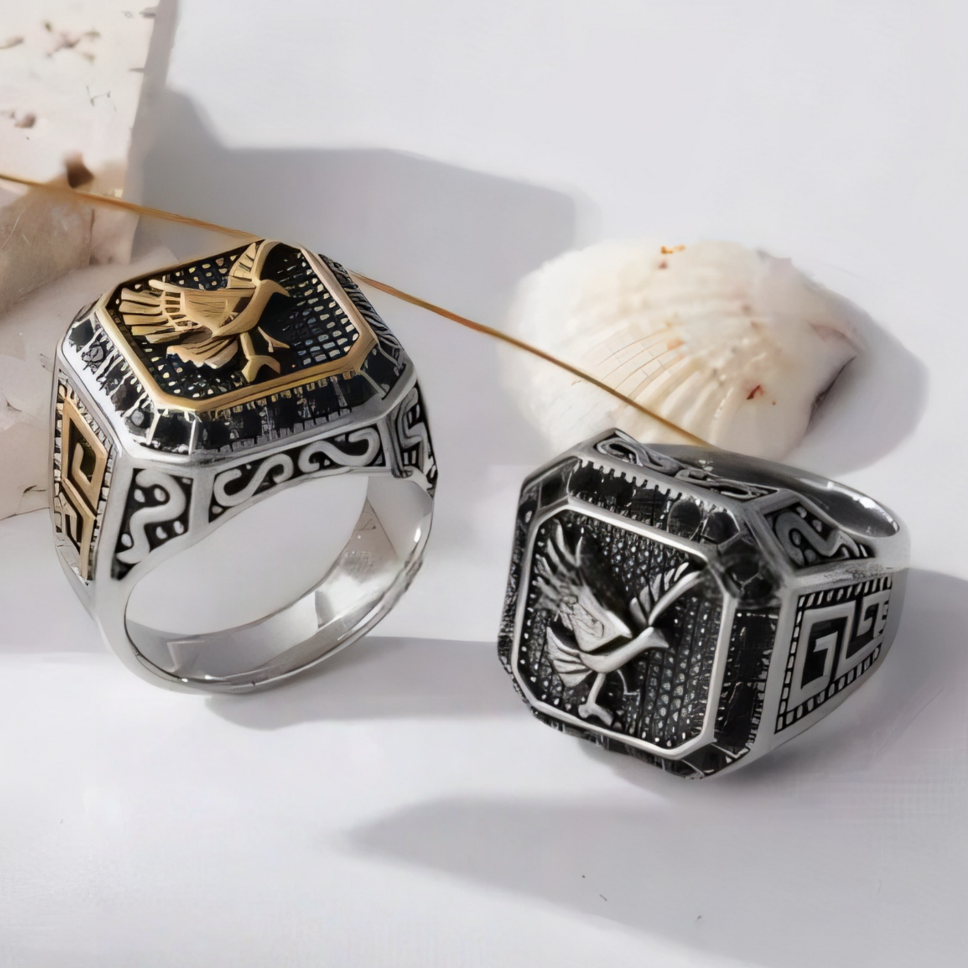 Men's stainless steel ring with vintage bird pattern | G00428