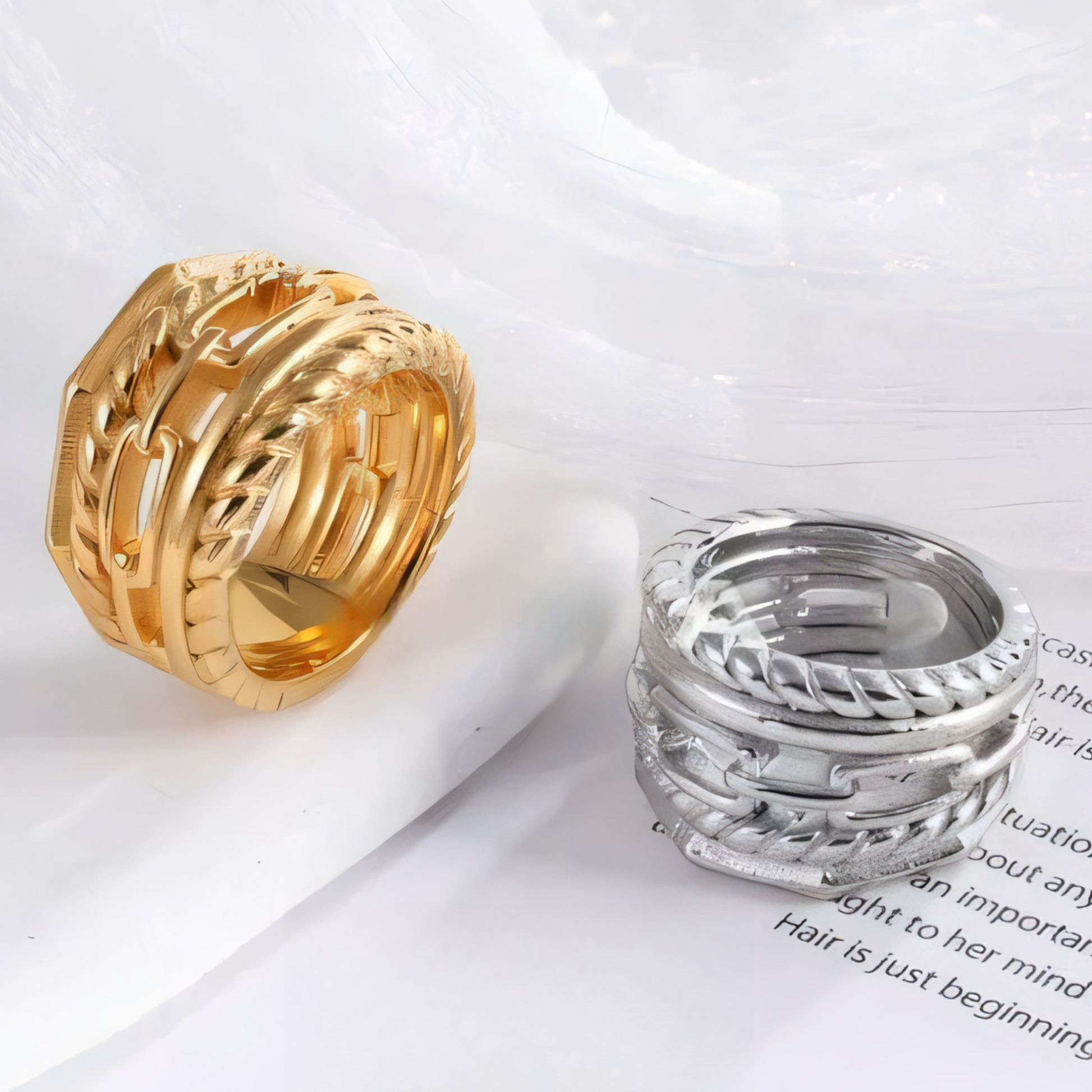 Modern Chain Stainless Steel Ring Golden and Silver Intertwined Design Unisex | G00131