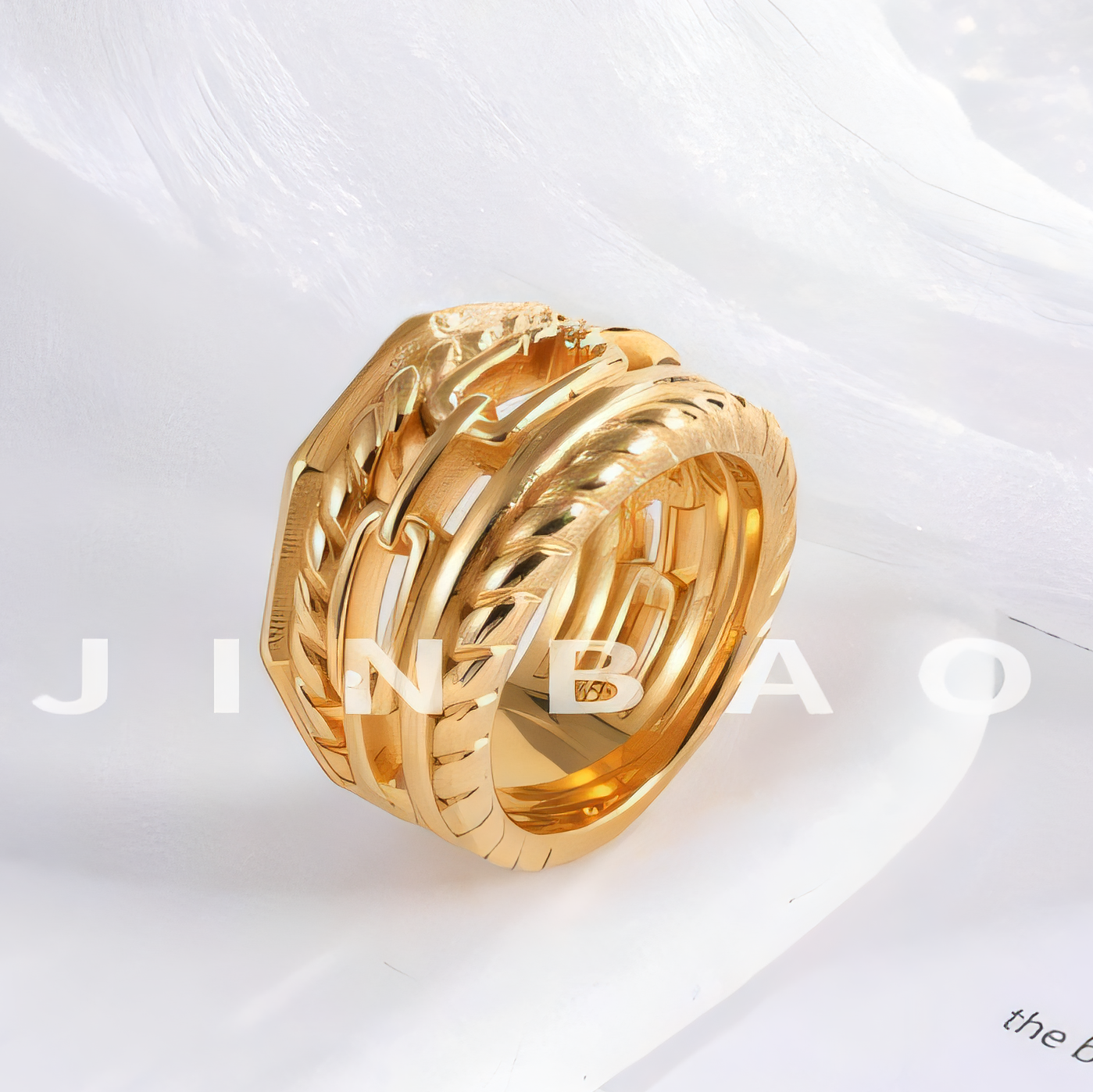 Modern Chain Stainless Steel Ring Golden and Silver Intertwined Design Unisex | G00131