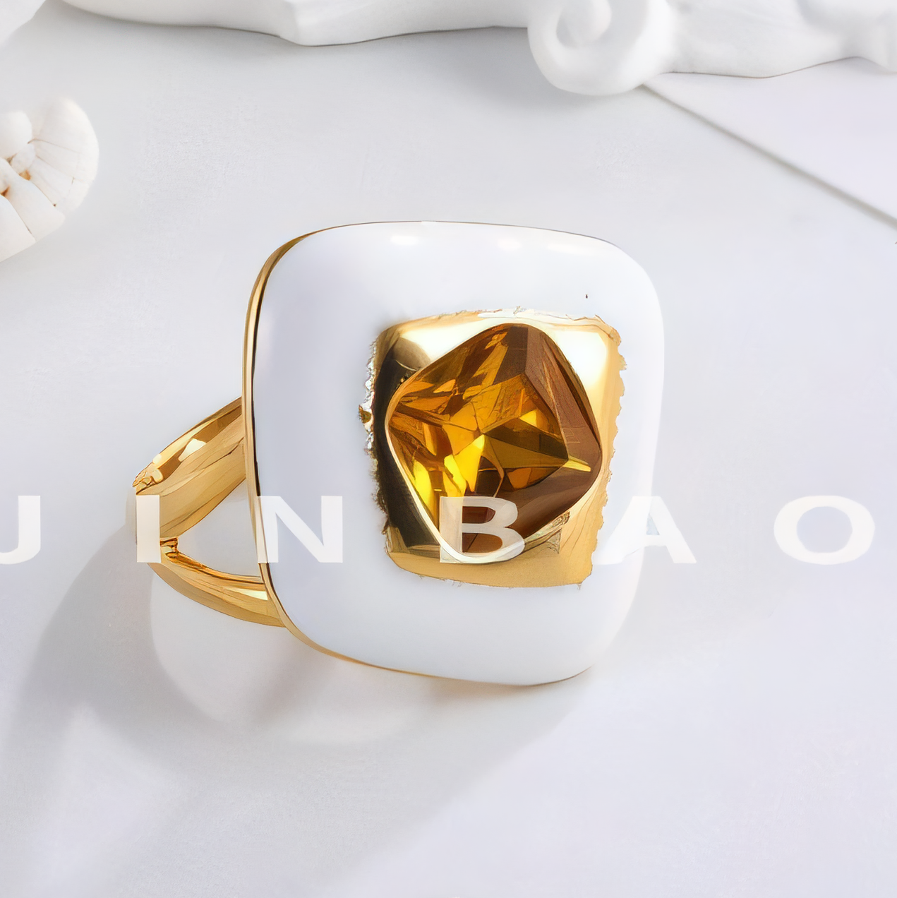 Modern Gemstone Ring with White and Gold Design for Women | G004466
