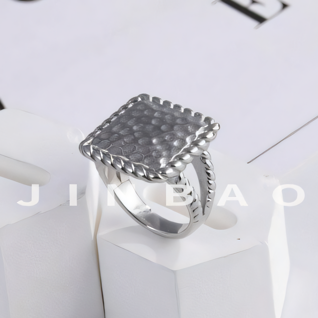 Modern Square Hammered Stainless Steel Ring Simple and Fashionable for Women | G003406