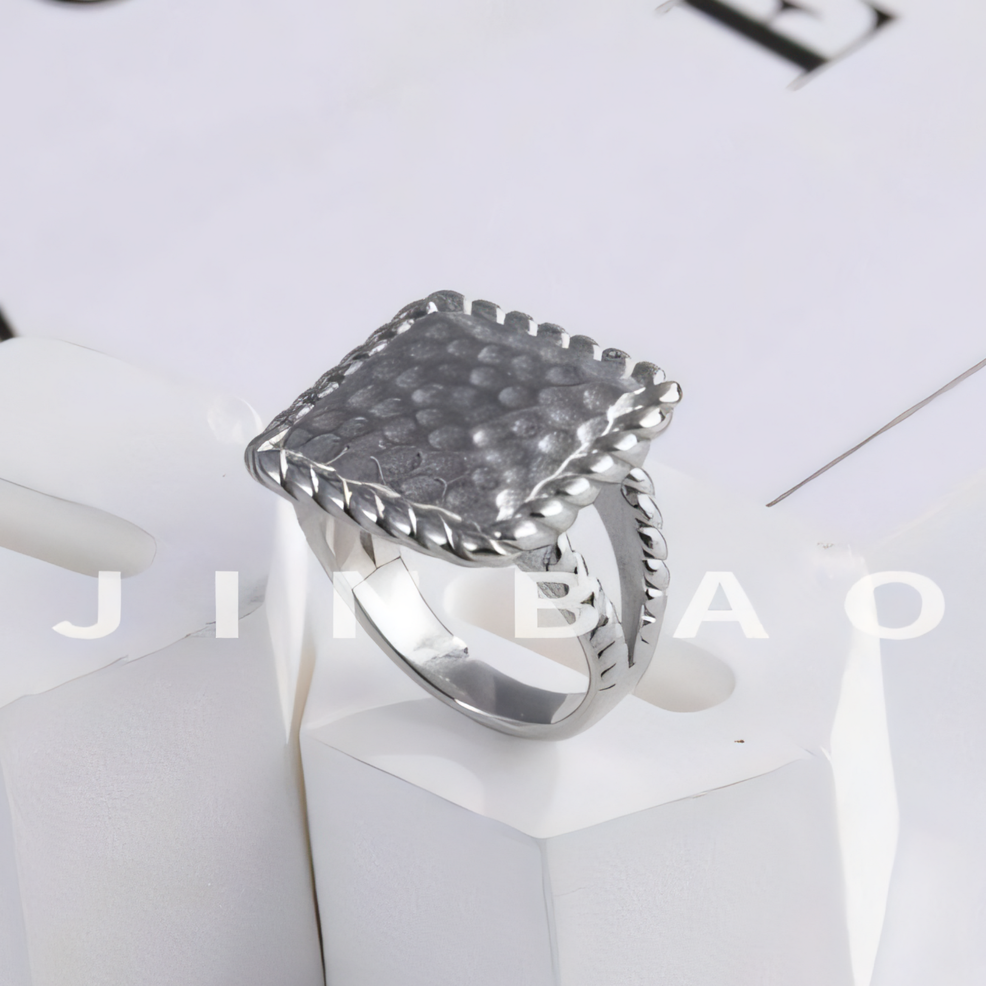 Modern Square Hammered Stainless Steel Ring Simple and Fashionable for Women | G003406