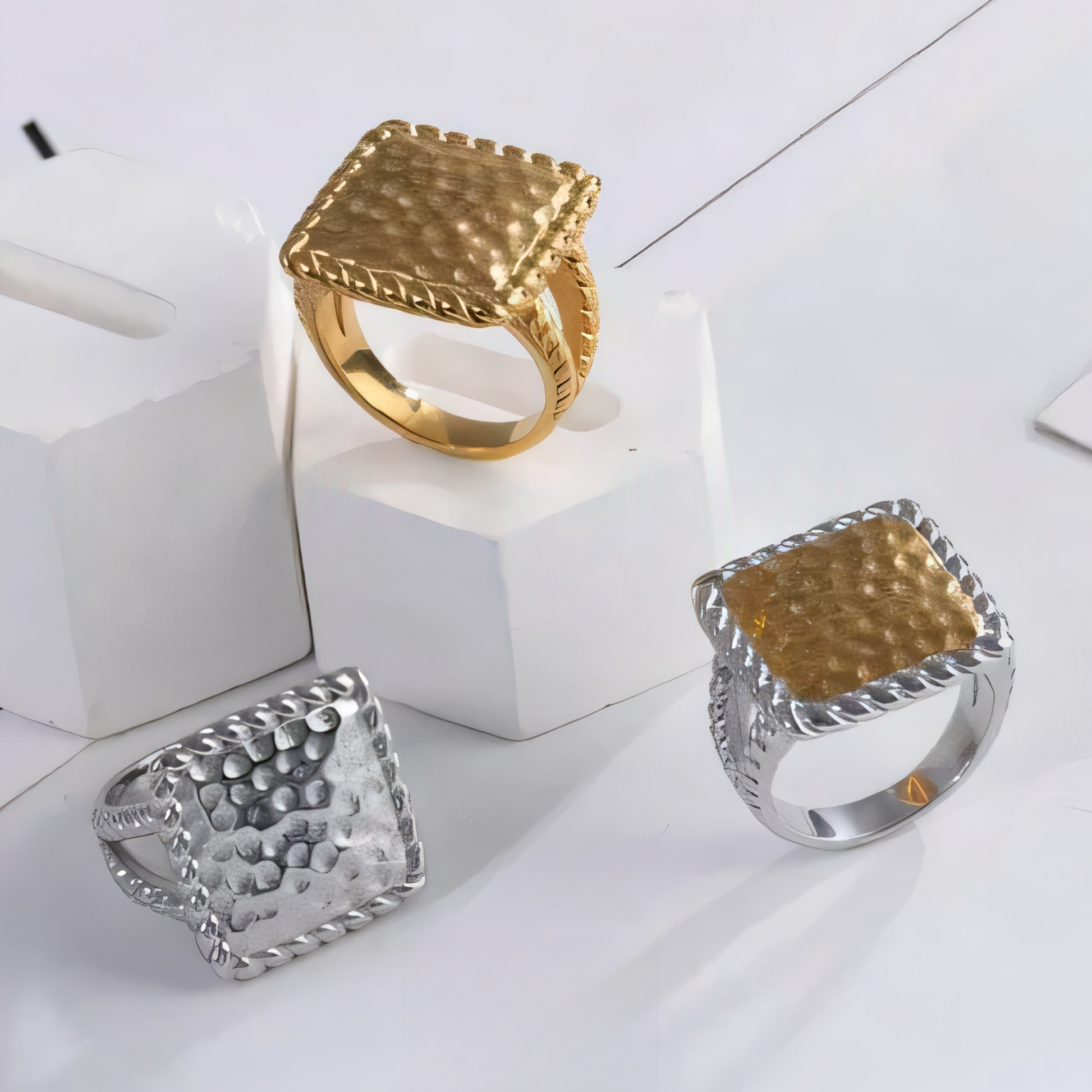Modern Square Hammered Stainless Steel Ring Simple and Fashionable for Women | G003406