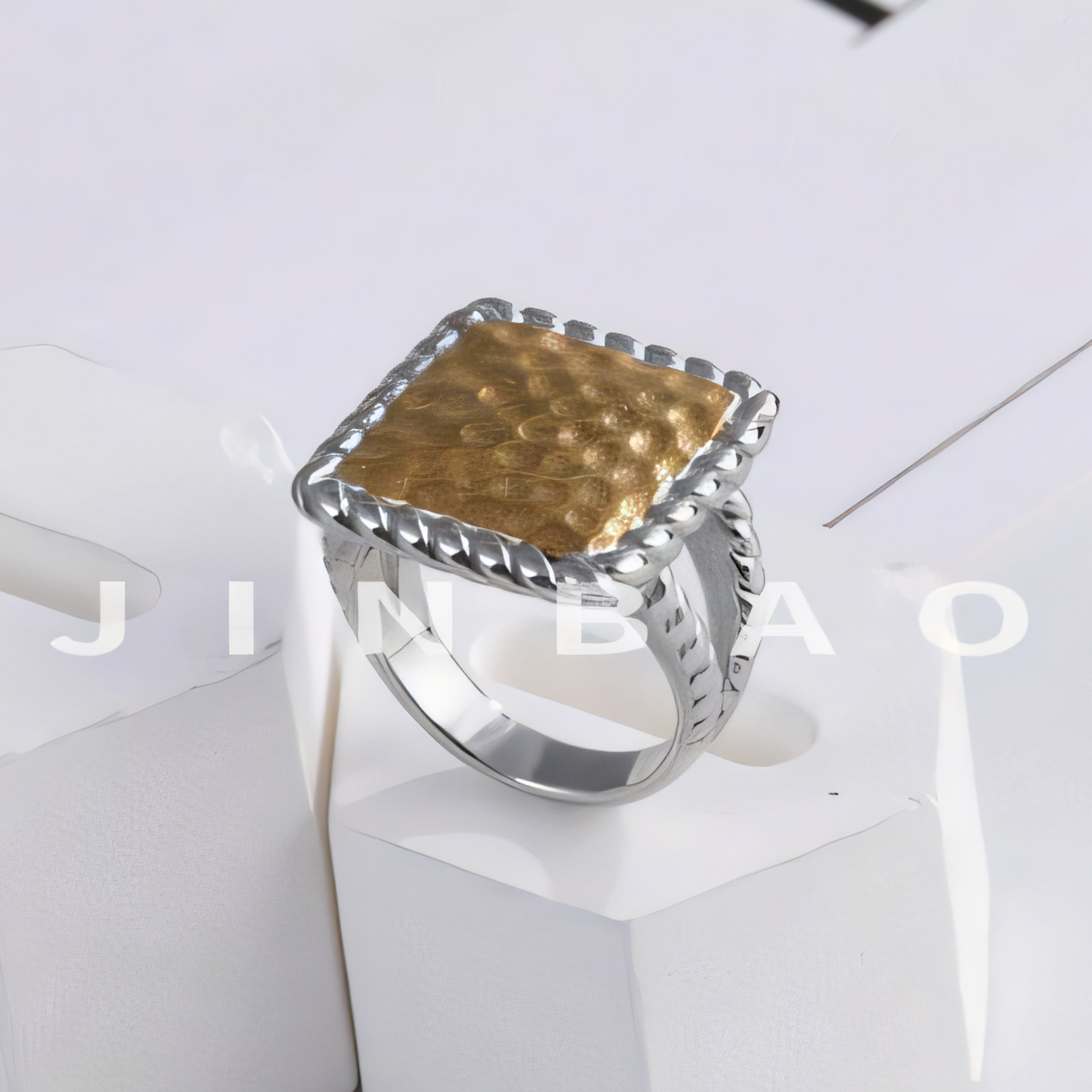 Modern Square Hammered Stainless Steel Ring Simple and Fashionable for Women | G003406