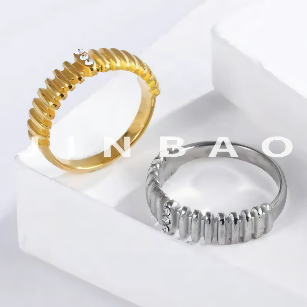 Stainless steel inlaid brick texture ring women's ring | N001500