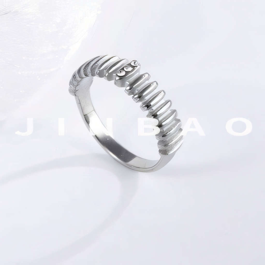 Stainless steel inlaid brick texture ring women's ring | N001500