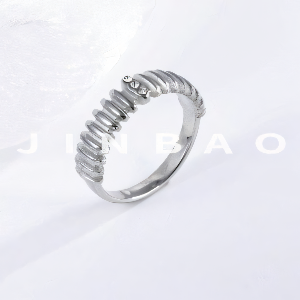Stainless steel inlaid brick texture ring women's ring | N001500