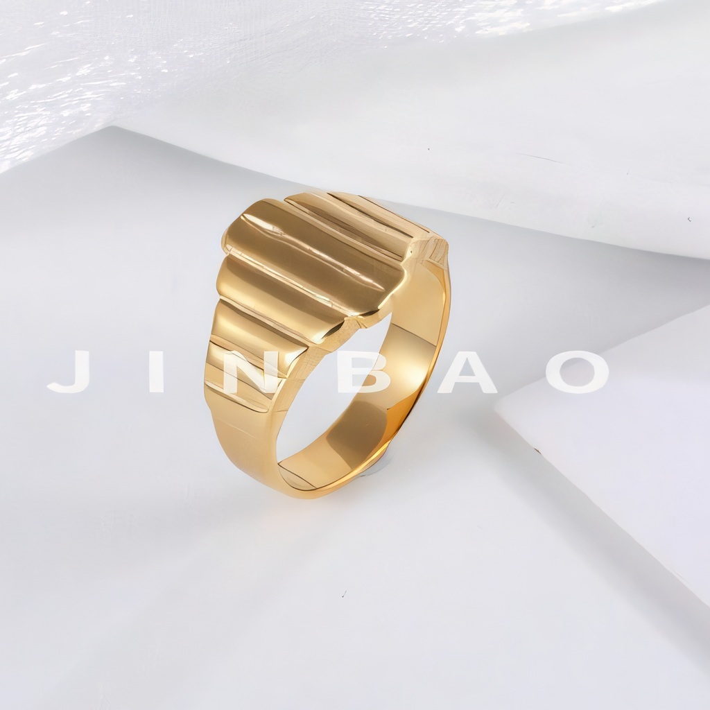 Modern Stainless Steel Textured Stripe Signet Ring for Women | N001502