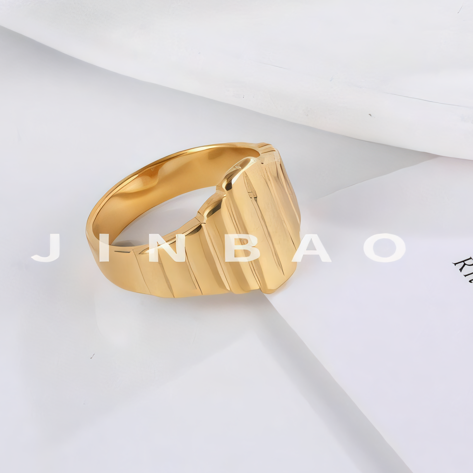 Modern Stainless Steel Textured Stripe Signet Ring for Women | N001502
