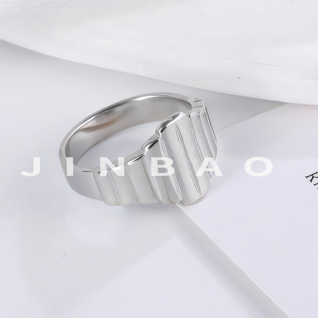 Modern Stainless Steel Textured Stripe Signet Ring for Women | N001502