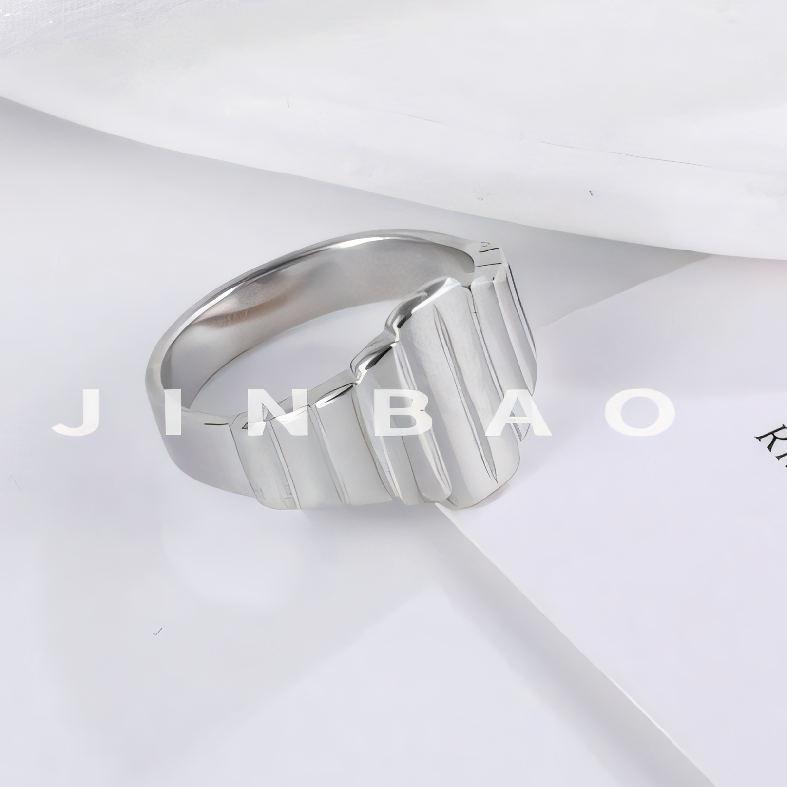 Modern Stainless Steel Textured Stripe Signet Ring for Women | N001502