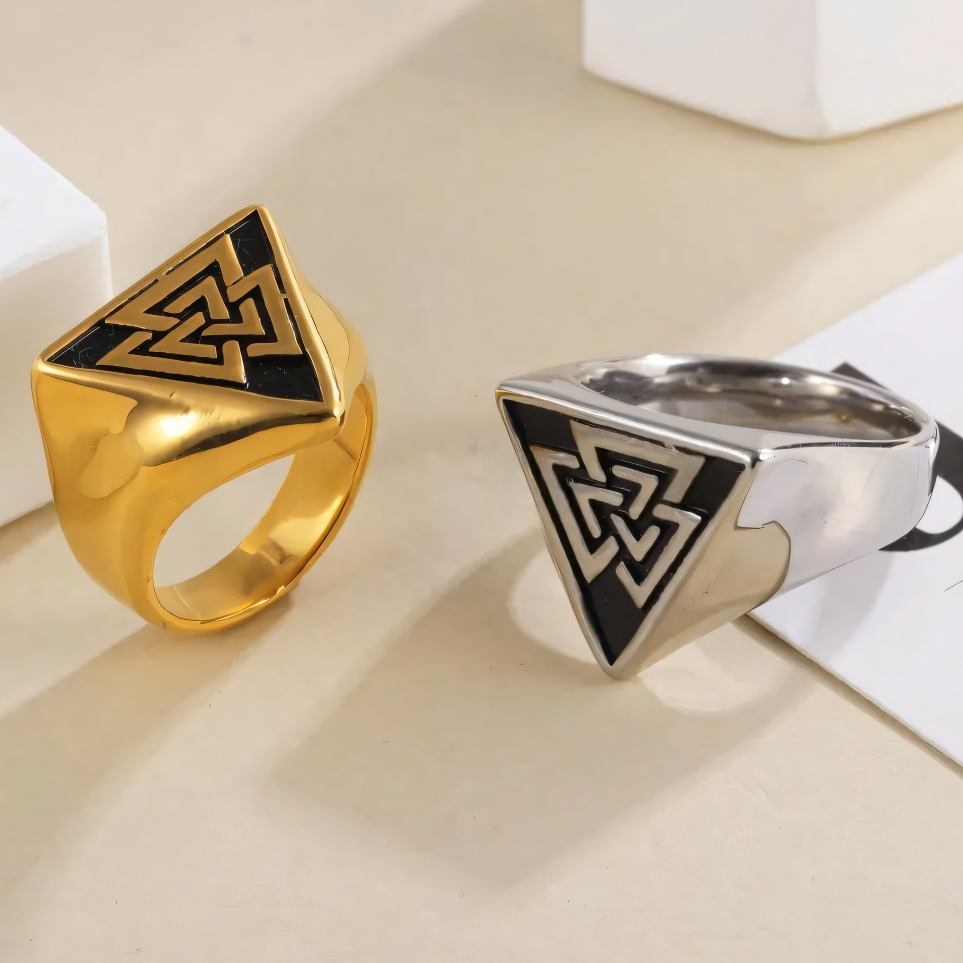 Nordic Retro Triangle Hip Hop Men's Stainless Steel Ring | G00994