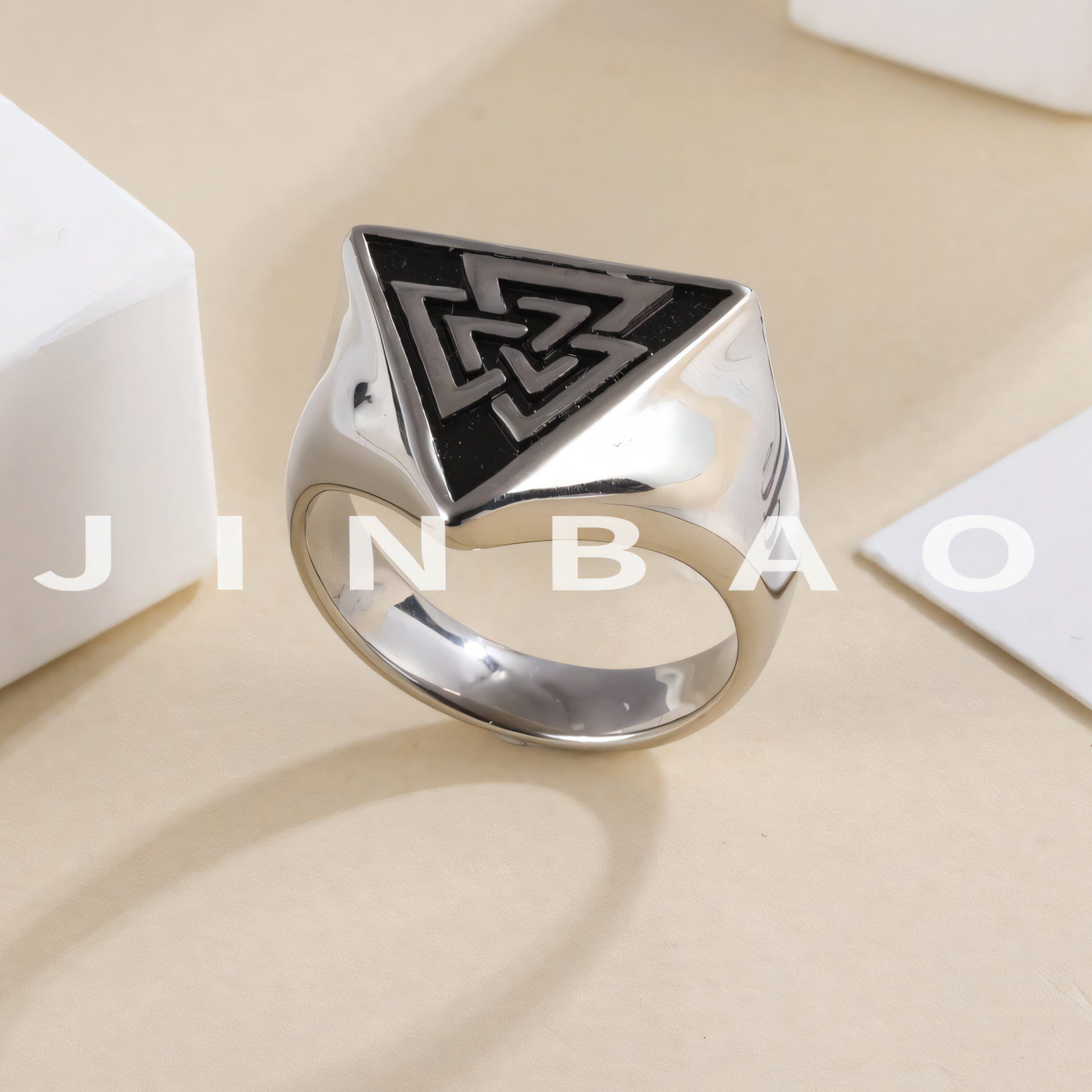 Nordic Retro Triangle Hip Hop Men's Stainless Steel Ring | G00994