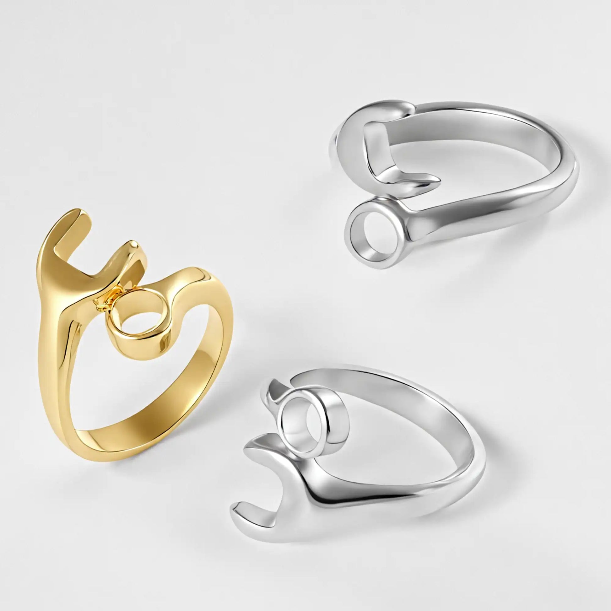 Creative Wrench Design Personalized Minimalist Stainless Steel Couple Ring | G00552