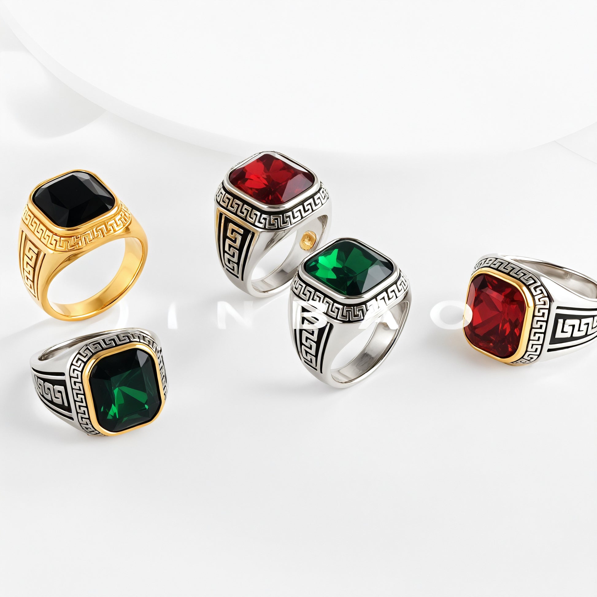 Classic Greek Pattern Gemstone Ring Stainless Steel Square Style for Men | BL1183