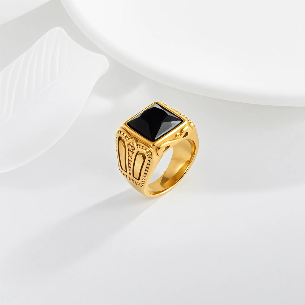 Vintage Black Gemstone Ring European and American Style Stainless Steel Ring for Men | DZ122