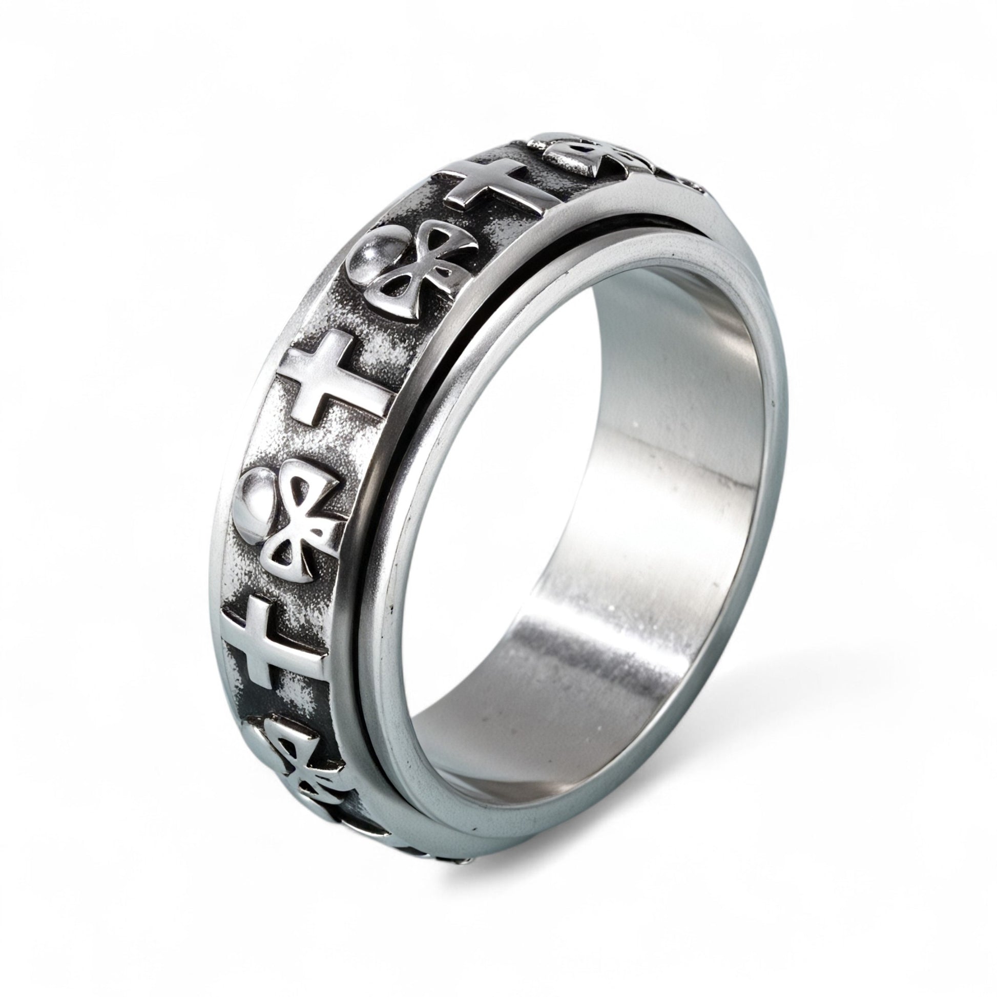 Vintage Hip-Hop Punk Skull Cross Design Rotating Stainless Steel Ring丨G002600