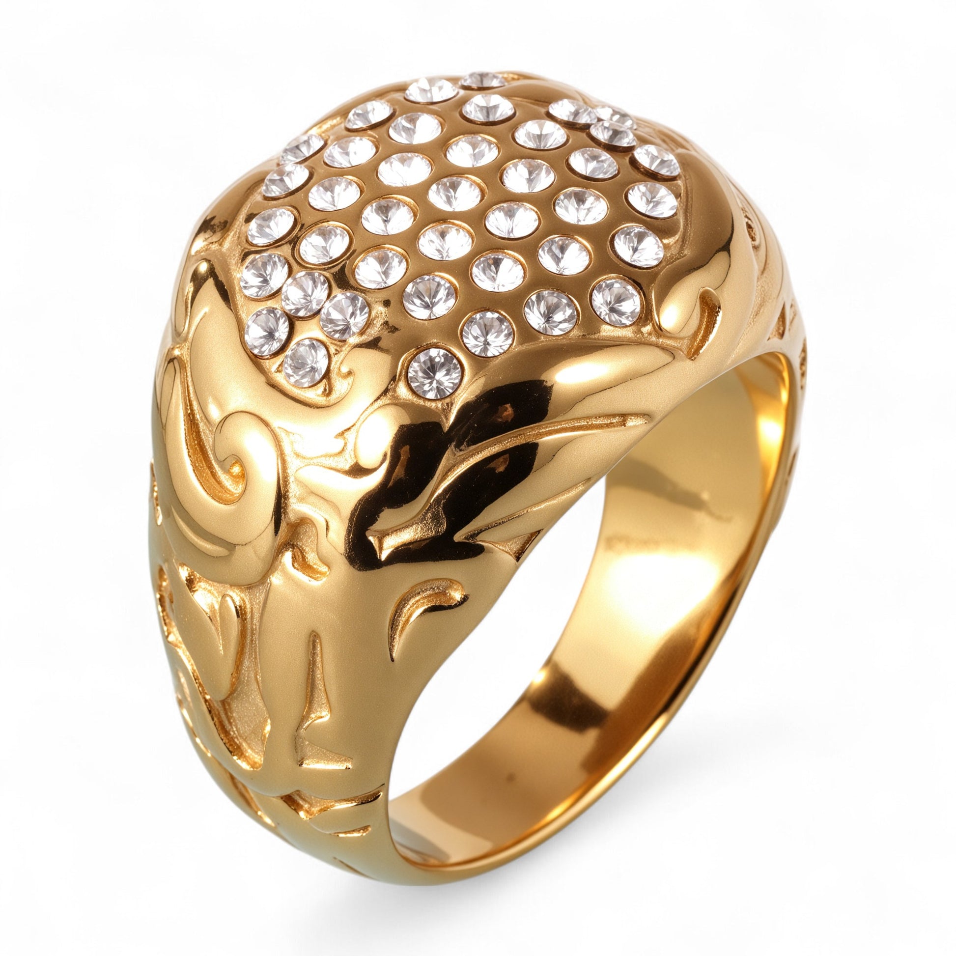 Luxury Design Gold Stainless Steel Ring With Sparkling Diamonds丨G005260