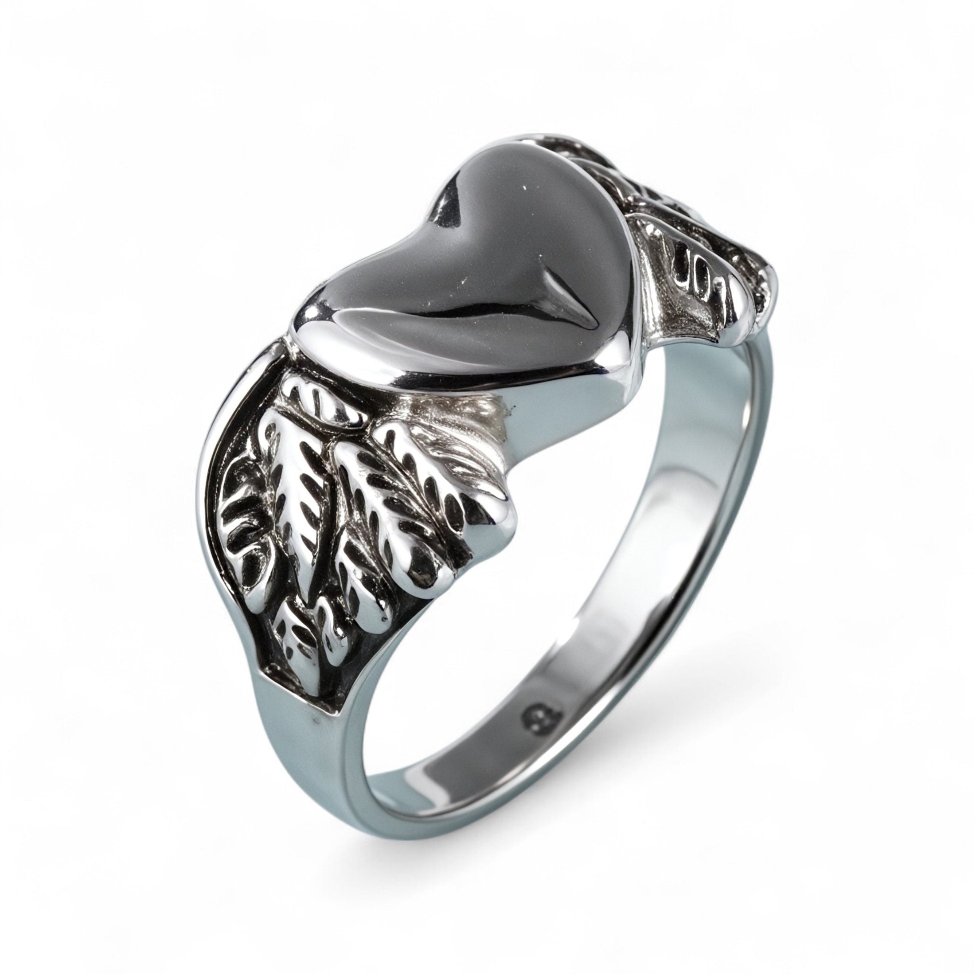 Heart and Wings Design Silver Unisex Stainless Steel Ring丨G002749