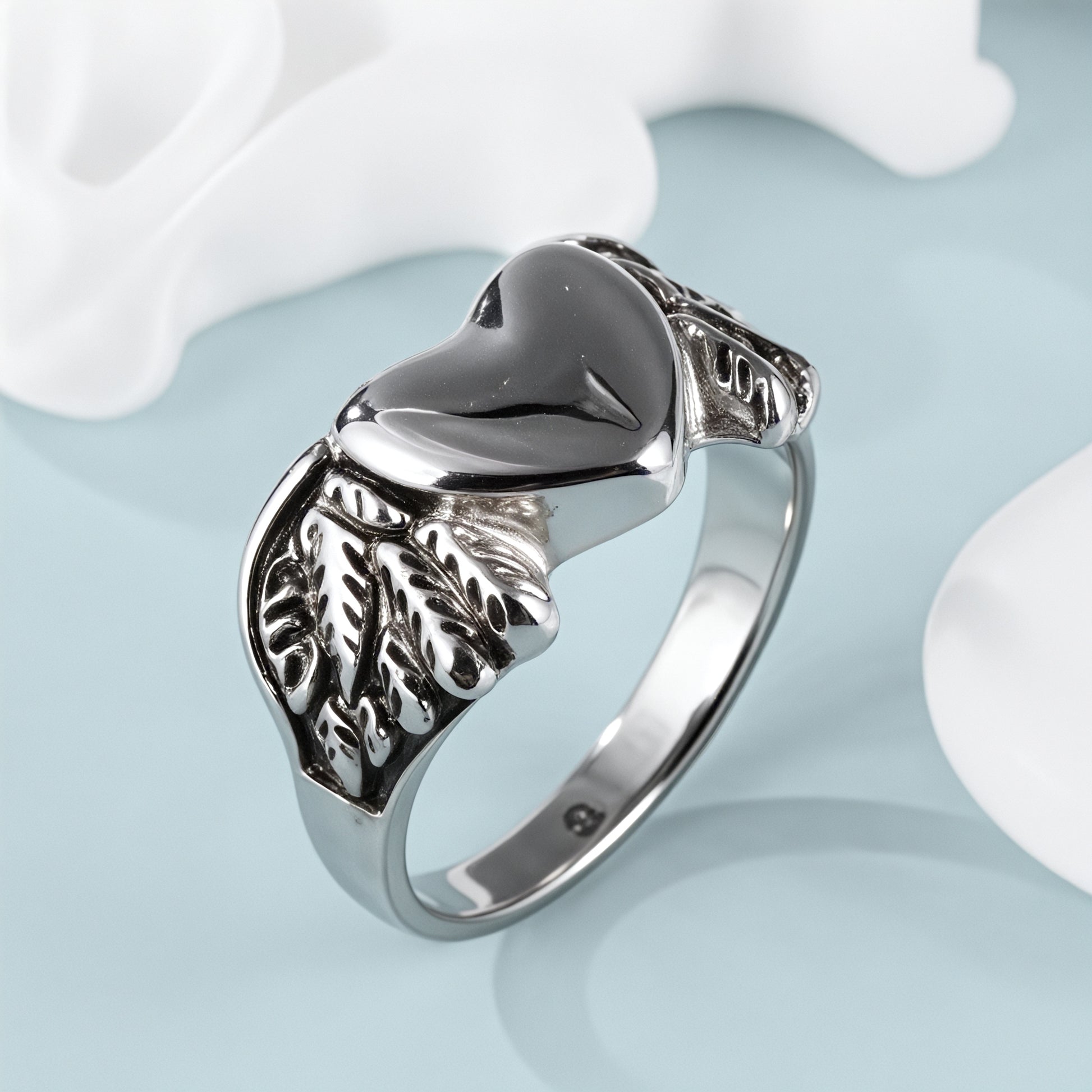 Heart and Wings Design Silver Unisex Stainless Steel Ring丨G002749