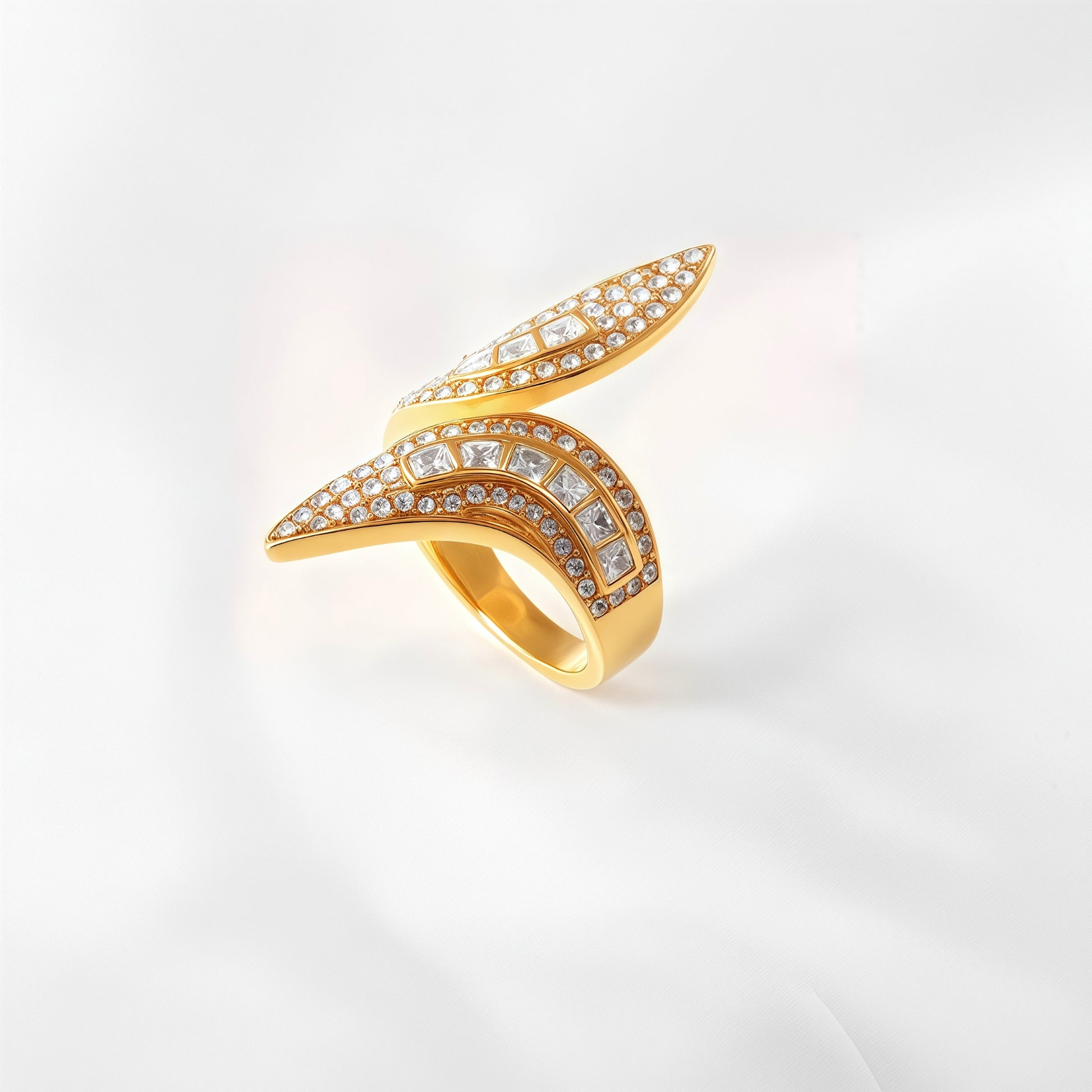Luxurious Crystal Ring Curved Geometric Golden Style for Women | DZ1543