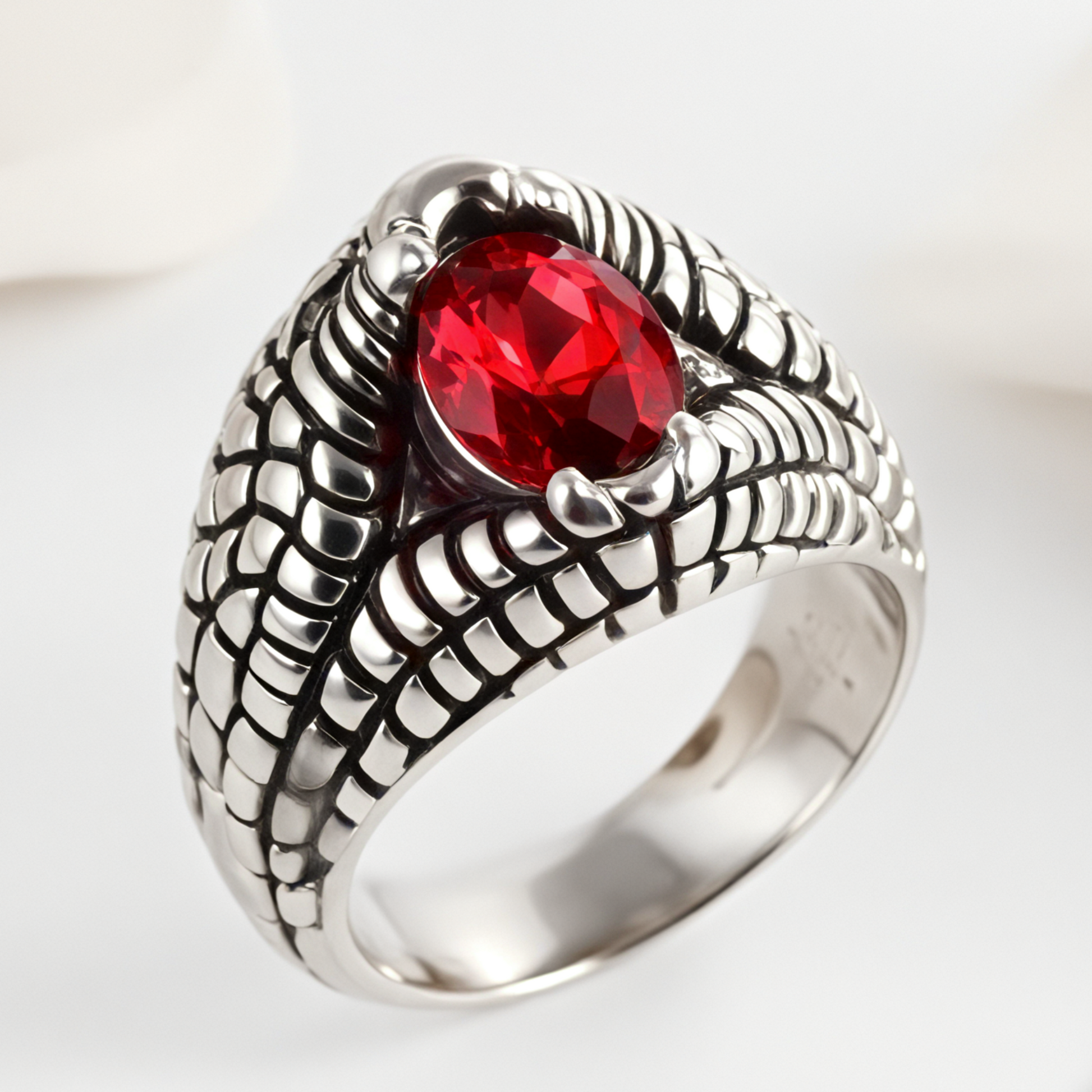 Vintage Snake Pattern Gemstone Ring Men's Silver Fashion Jewelry | G2110
