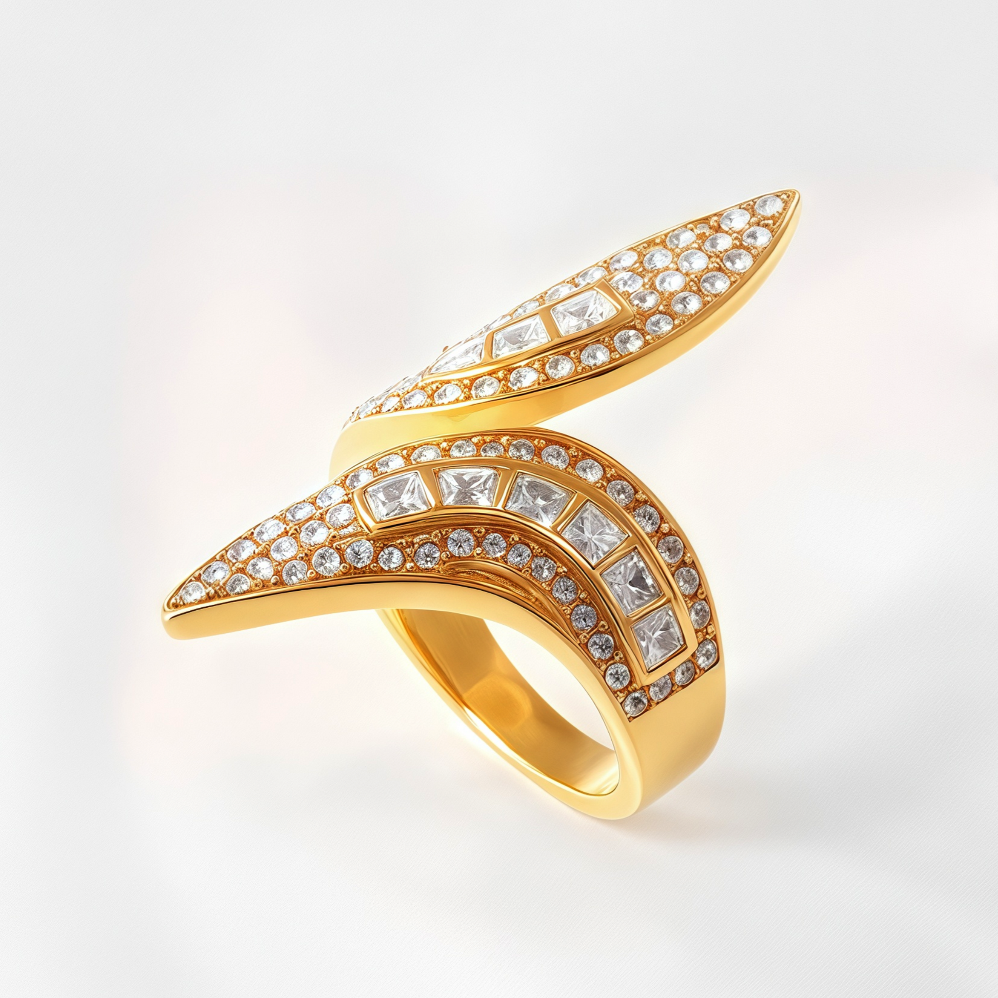 Luxurious Crystal Ring Curved Geometric Golden Style for Women | DZ1543