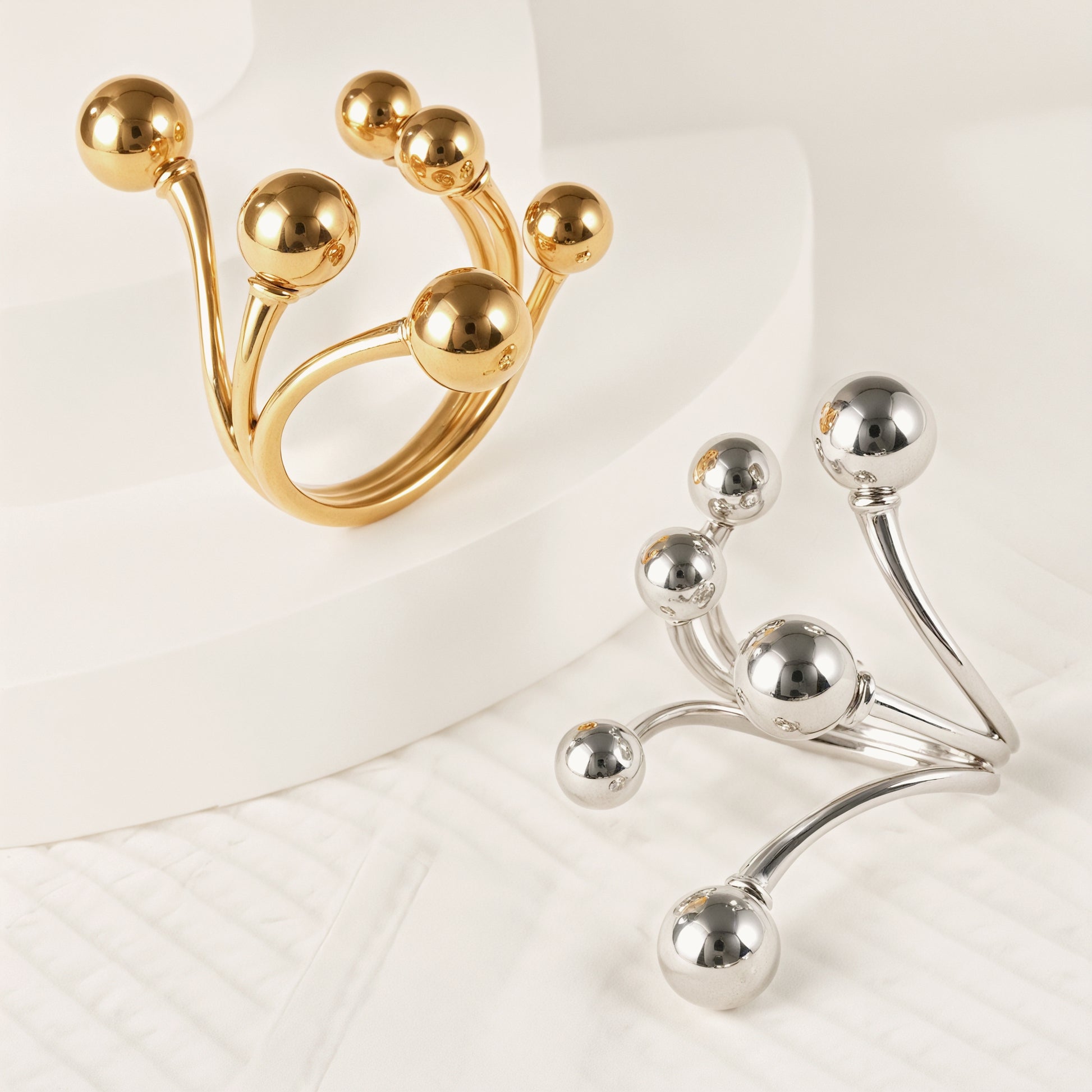 Modern Stainless Steel Cluster Ring with Multiple Spheres Women Ring | G002239
