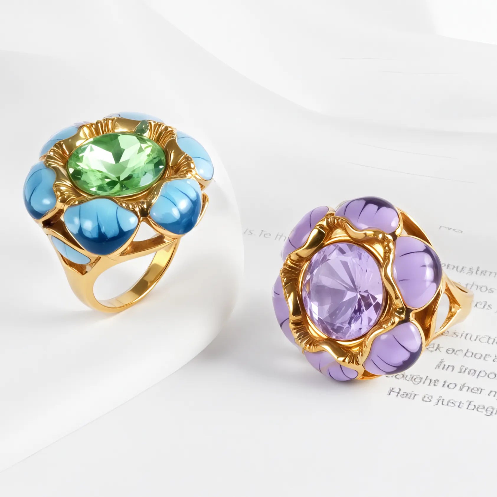 Colorful Gemstone Flower Design Stainless Steel Ring Retro Chic Women Ring | G004497