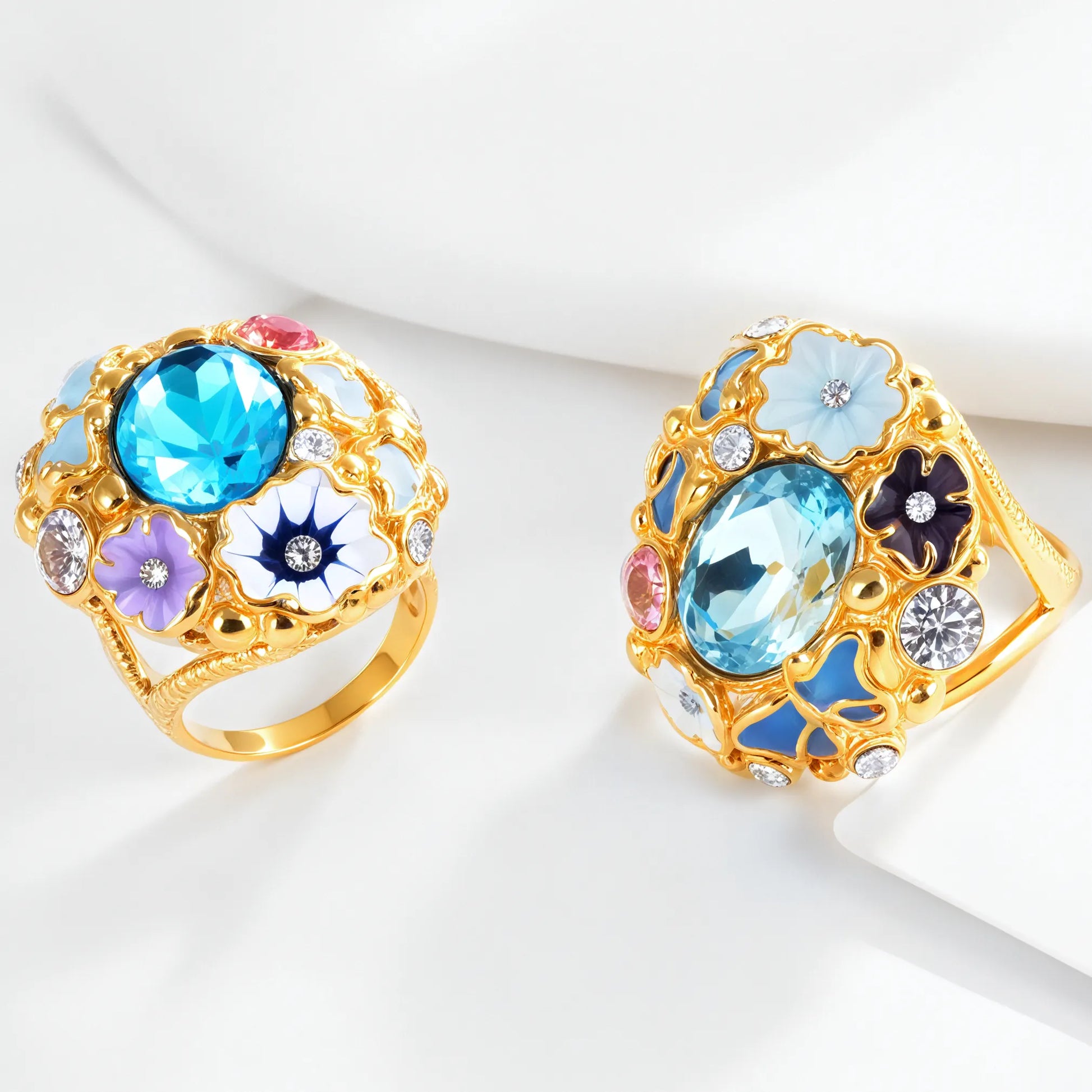 Colorful Gemstone Stainless Steel Ring with Floral Design Classic Fashion for Women | G004476