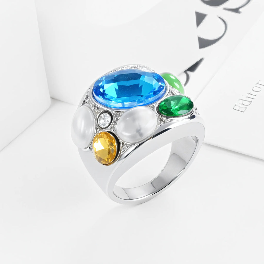 Colorful Stainless Steel Gemstone Ring Classic Fashion Women Ring | G004645