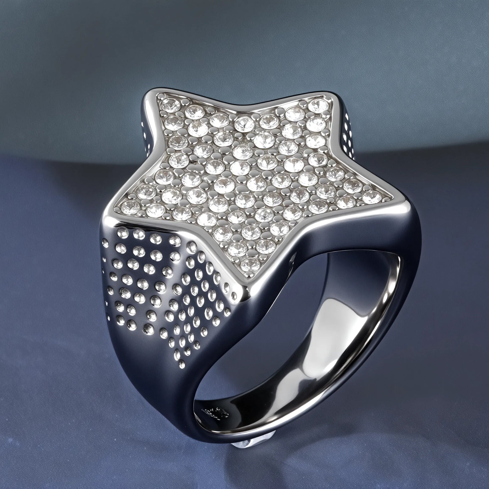 Stainless Steel Ring With Star-Set Diamonds Shining Design丨G002088