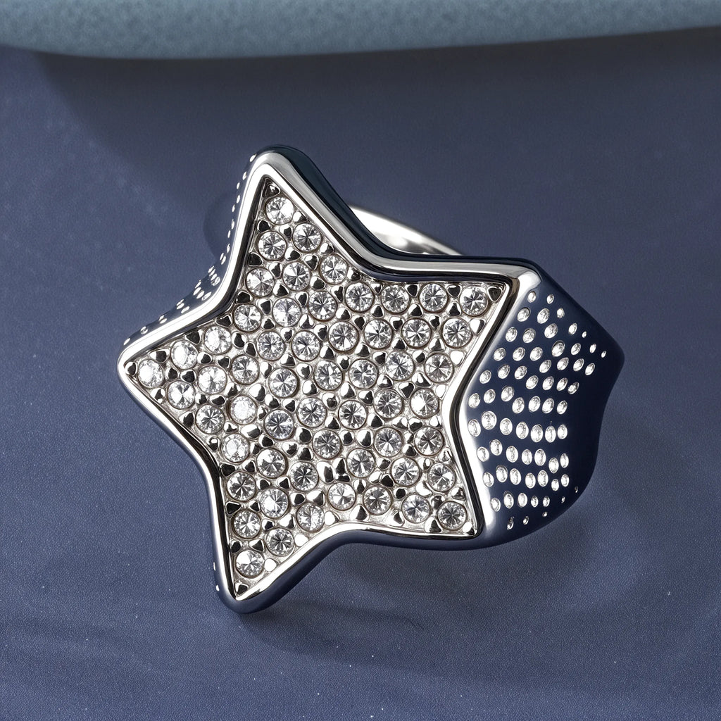 Stainless Steel Ring With Star-Set Diamonds Shining Design丨G002088