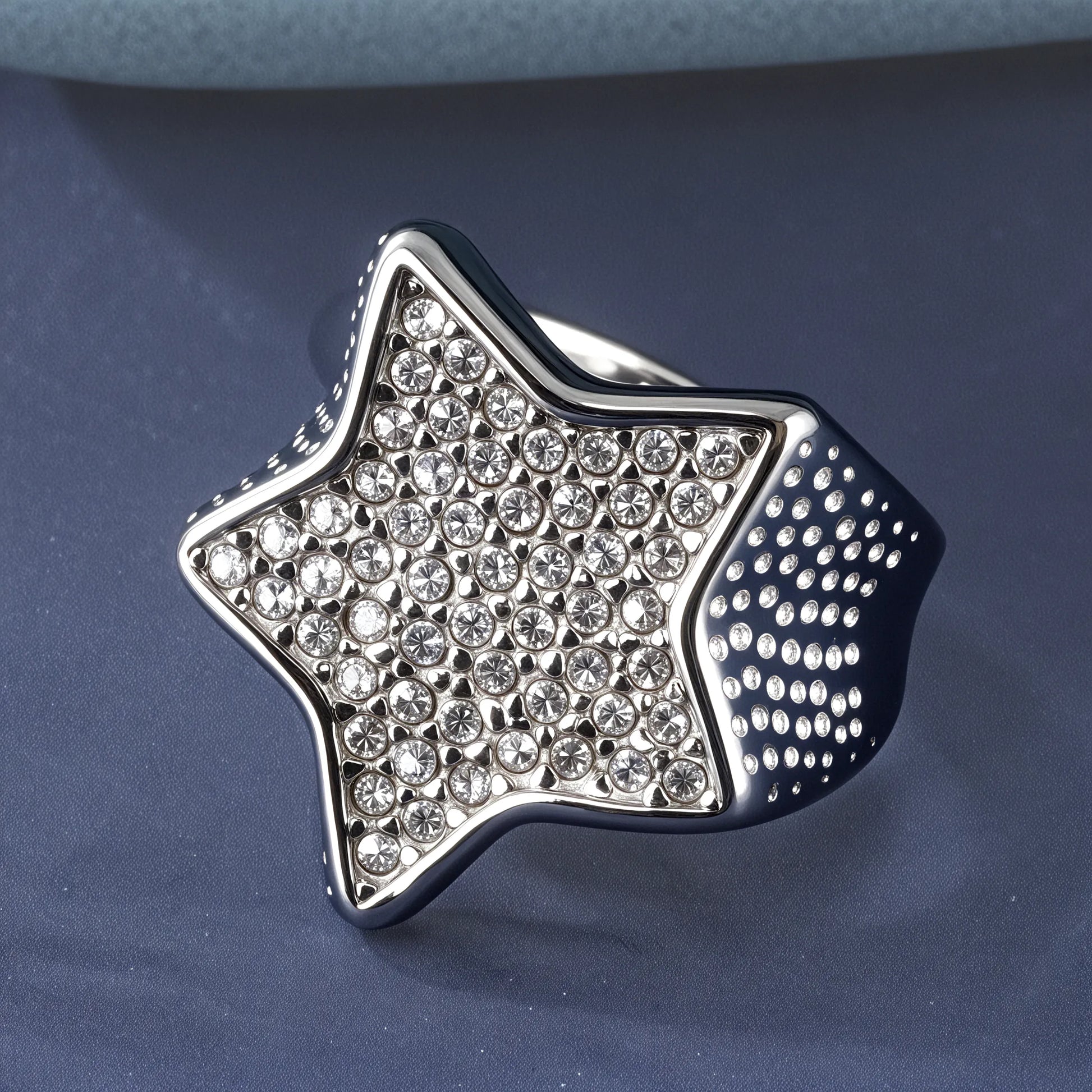Stainless Steel Ring With Star-Set Diamonds Shining Design丨G002088
