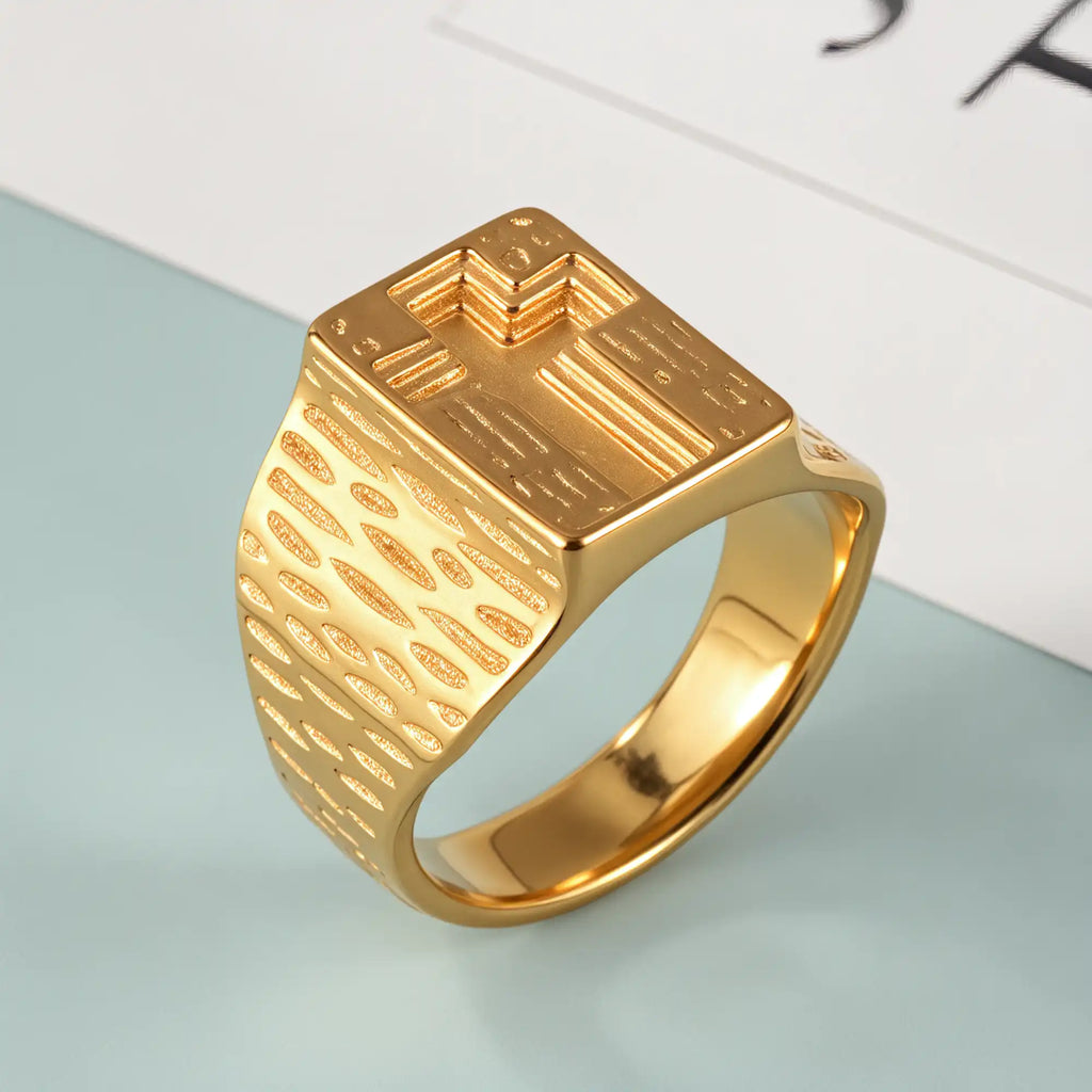 24k Gold Plated Cross Stainless Steel Men's Ring丨G002342