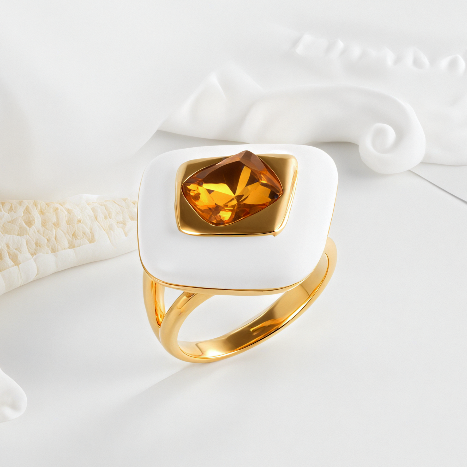 Modern Gemstone Ring with White and Gold Design for Women | G004466