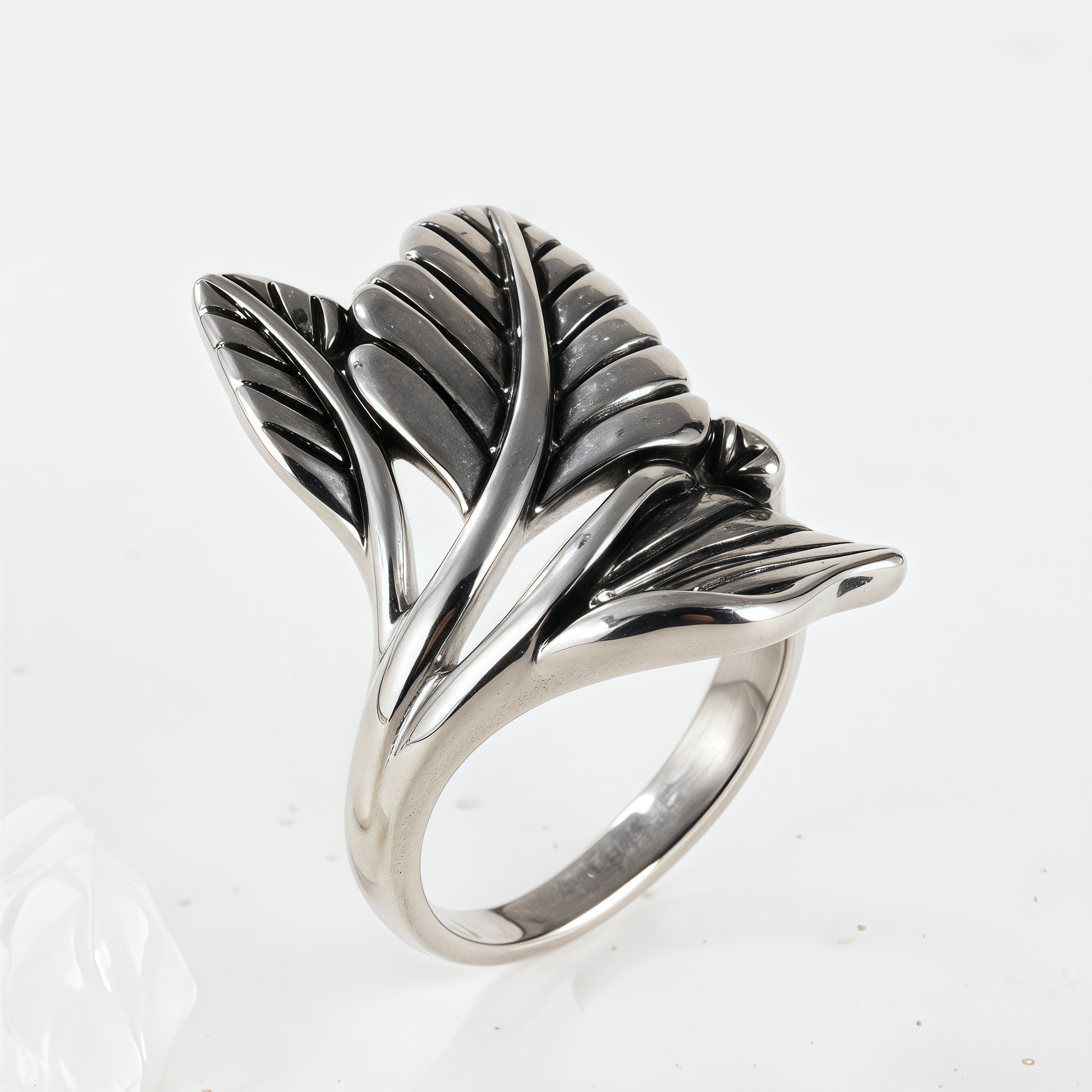 Simple Natural Leaf Silver Stainless Steel Women's Ring丨K07151