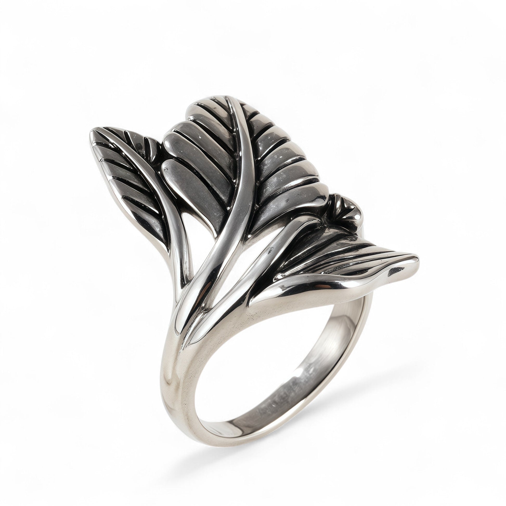 Simple Natural Leaf Silver Stainless Steel Women's Ring丨K07151