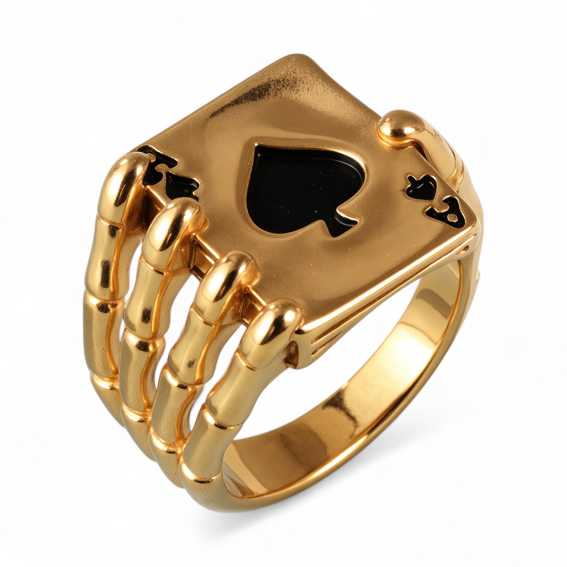 Fashionable Unique Skull Holding Playing Cards Stainless Steel Men's Ring丨G003770