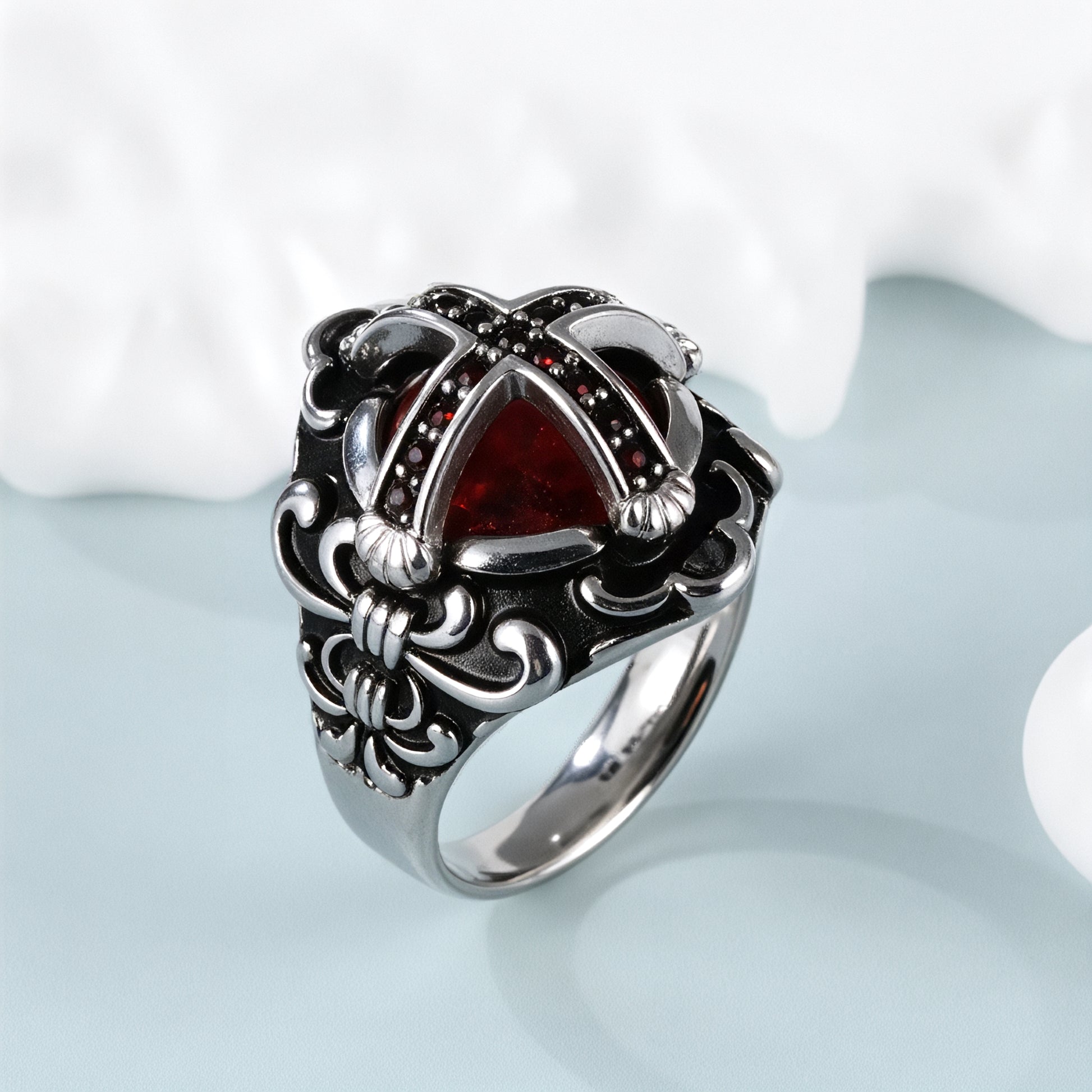 Cross-Set Ruby Stainless Steel Men's Ring丨C-308