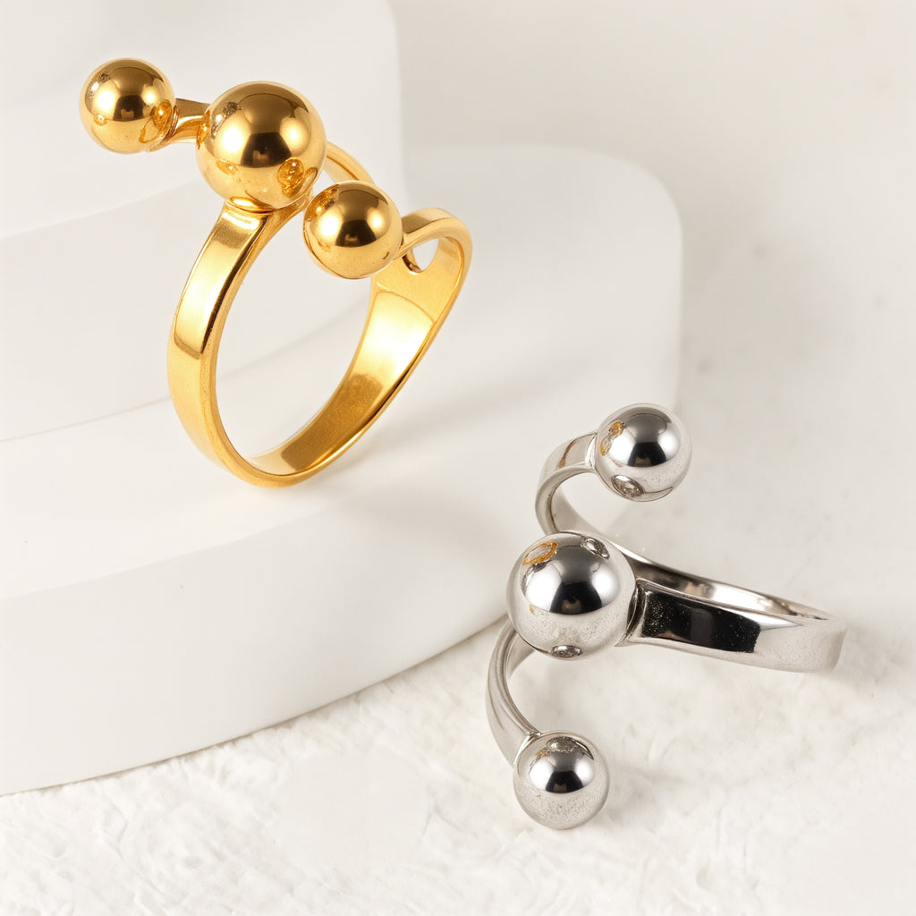 Modern Stainless Steel Cluster Waterproof Ring with Multiple Spheres Women Waterproof Ring丨G00838