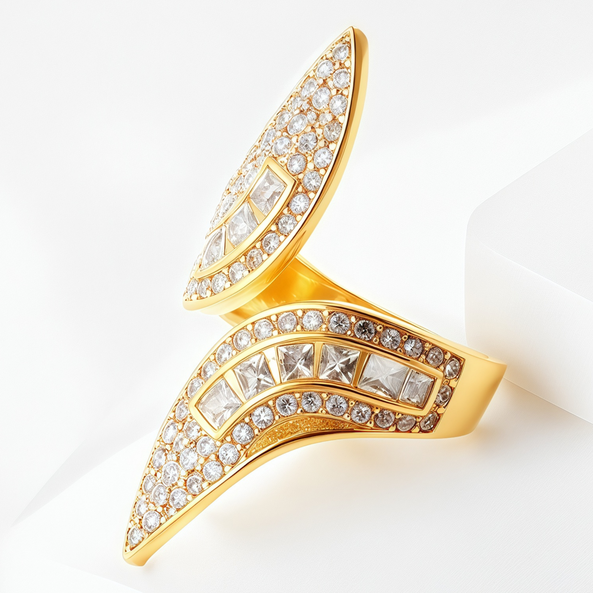 Luxurious Crystal Ring Curved Geometric Golden Style for Women | DZ1543