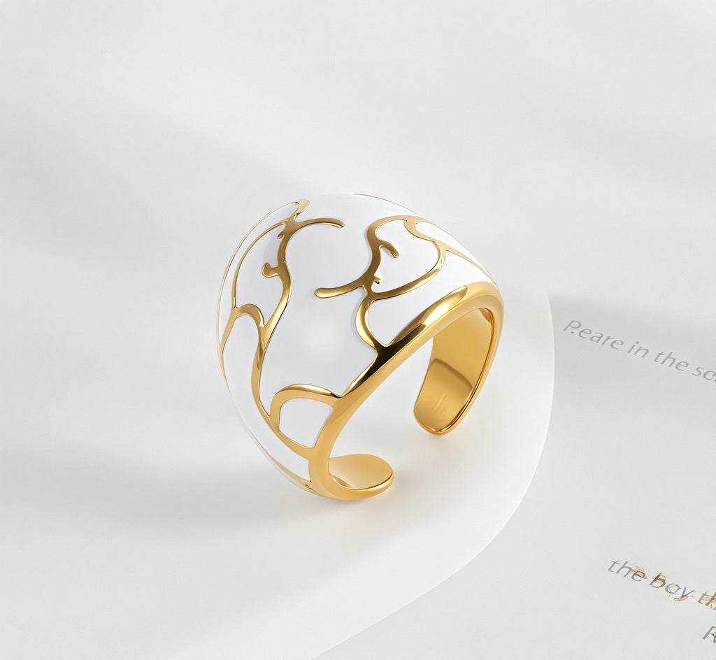 Elegant Stainless Steel White and Gold Ring Classic Fashion for Women | G004271